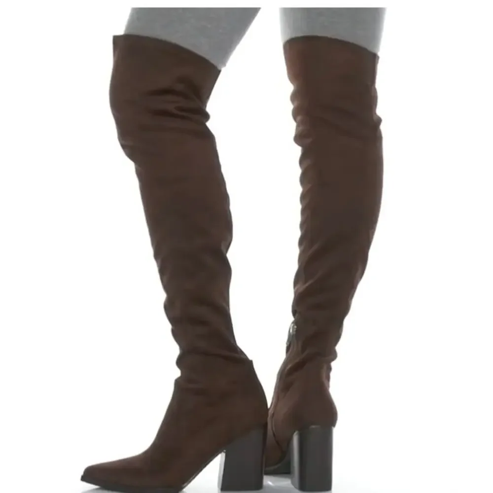 MARC FISHER LTD Onyse Boots Size 6.5 Faux Suede Chocolate Brown NEW Over Knee
